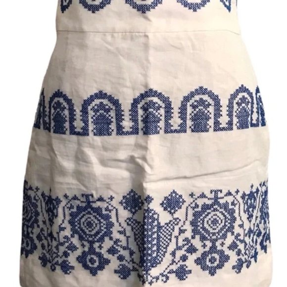 Milly White Blue Linen Cottage Core Mini Skirt - Picture 3 of 12